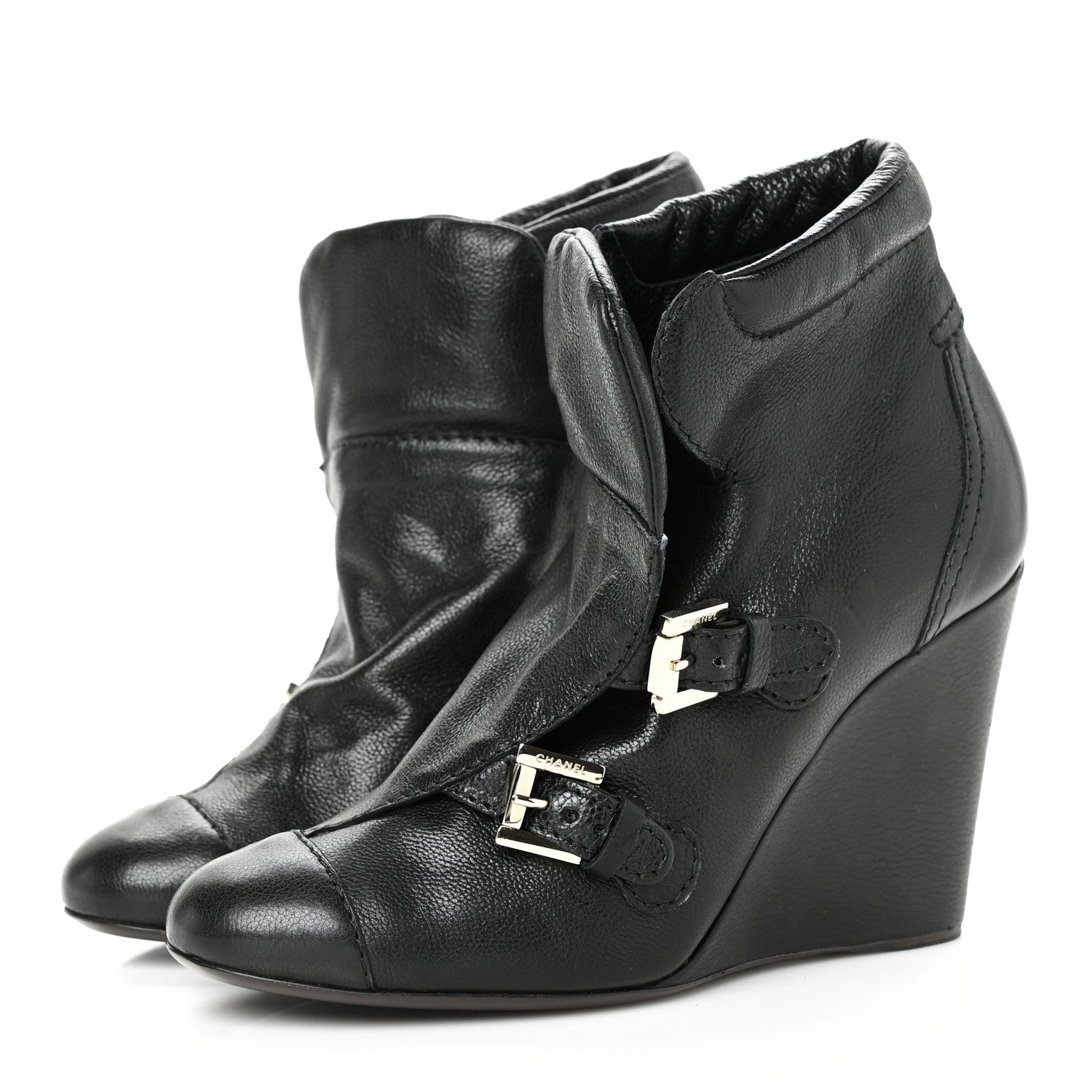 Chanel Calfskin Ankle Wedge Boots 38.5 Black 3 of 7