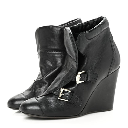 Chanel Calfskin Ankle Wedge Boots 38.5 Black 3 of 7