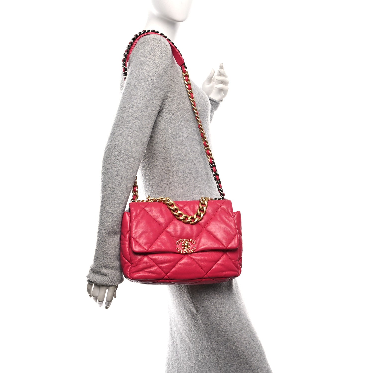 Chanel Goatskin Quilted Large Chanel 19 Flap Dark Pink 1794546