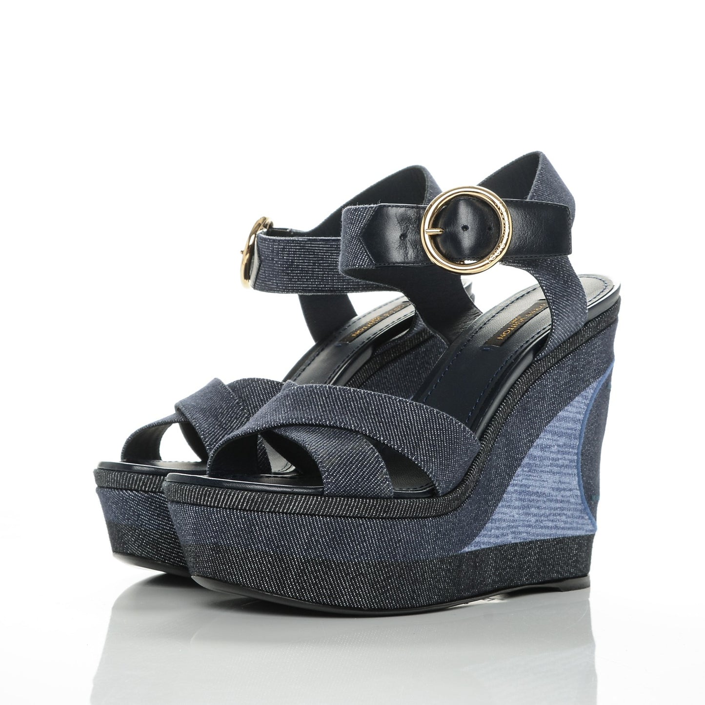 Canvas Blue Shore Wedge Sandal 38 Marine