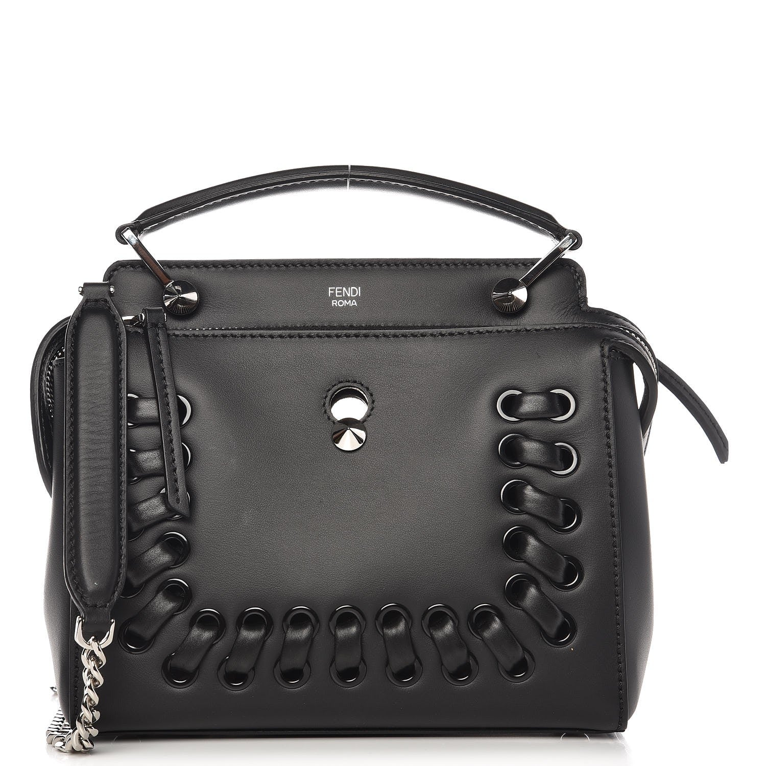 Fendi Vitello Baltico Dolce Nappa Lace Up Small Dotcom Click Chain Satchel Black 1 of 12