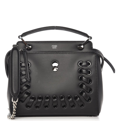 Fendi Vitello Baltico Dolce Nappa Lace Up Small Dotcom Click Chain Satchel Black 1 of 12