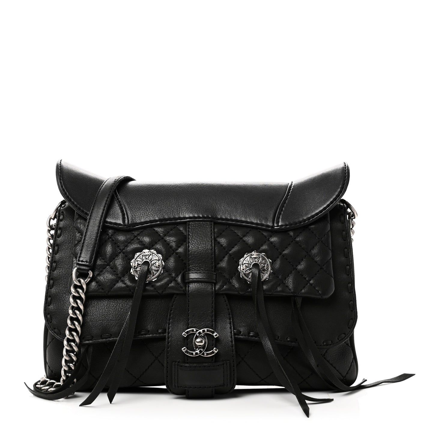 Goatskin Quilted Paris Dallas Saddle Bag Black