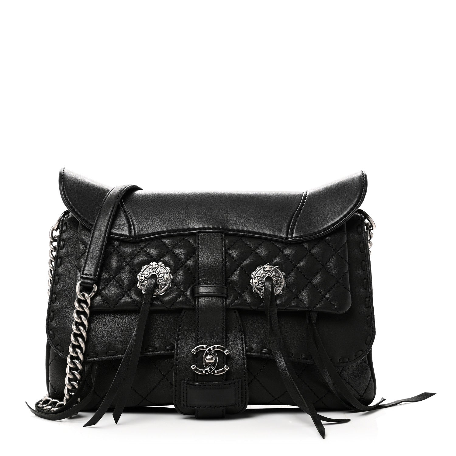 Chanel Goatskin Quilted Paris Dallas Saddle Bag Black 2 of 21