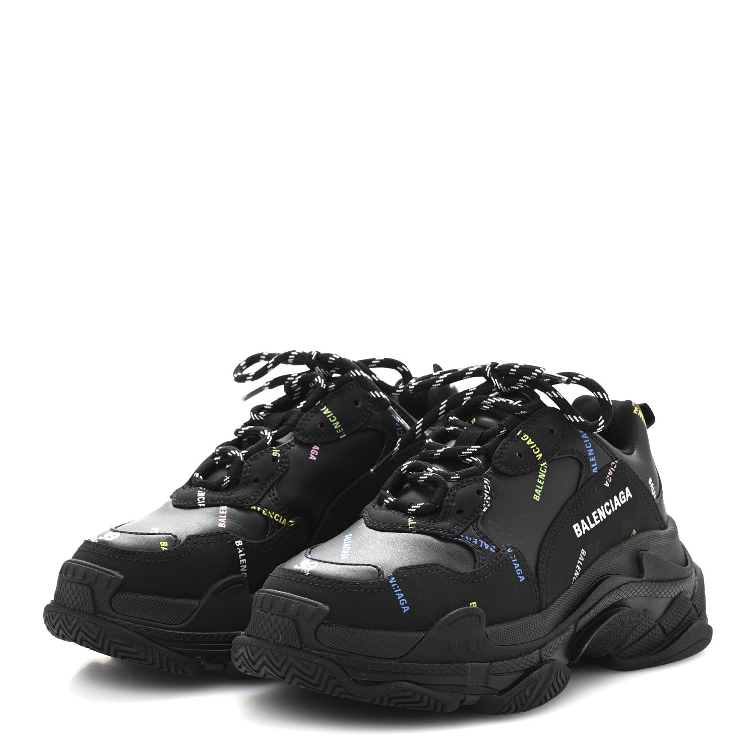 Balenciaga Technical Fabric Allover Logo Womens Triple S Sneakers 39 Black Multicolor 4 of 9