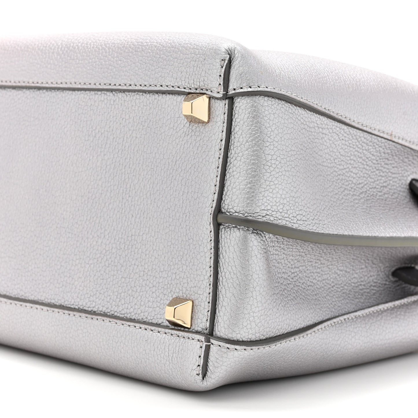 Metallic Grained Calfskin Medium Milla Tote Spike Silver