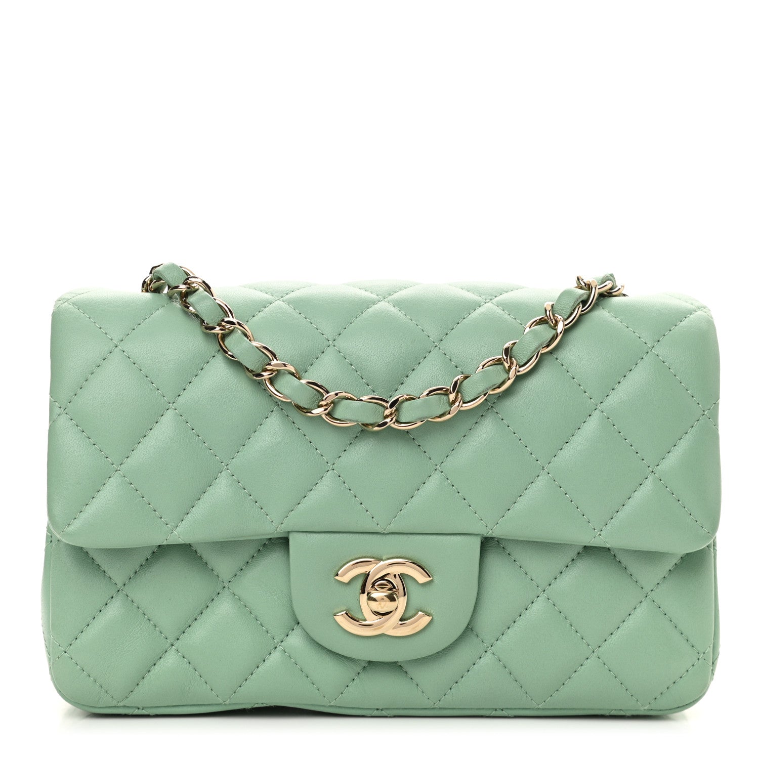 Chanel Lambskin Quilted Mini Rectangular Flap Light Green 1 of 11