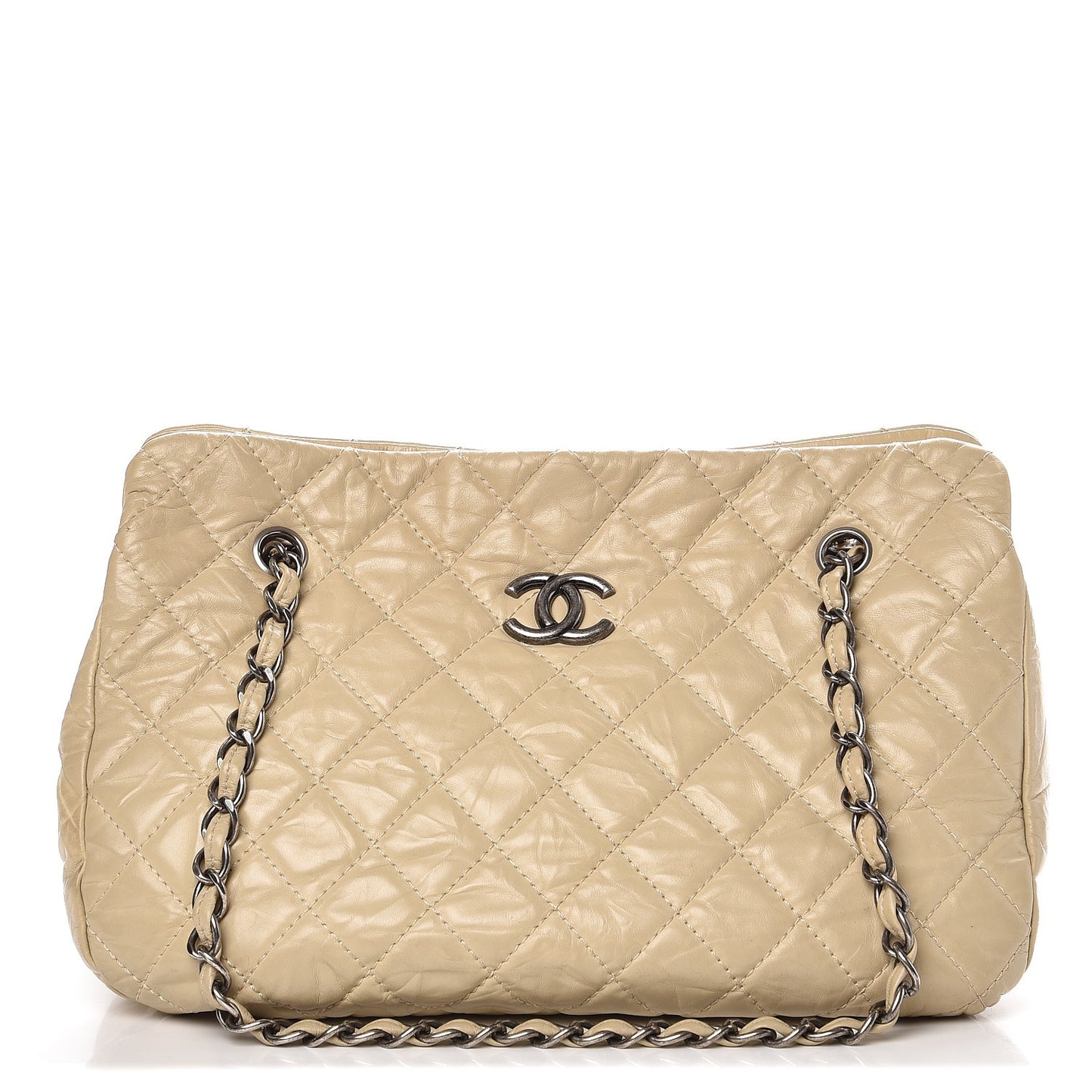 Glazed Calfskin Quilted Tote Light Beige