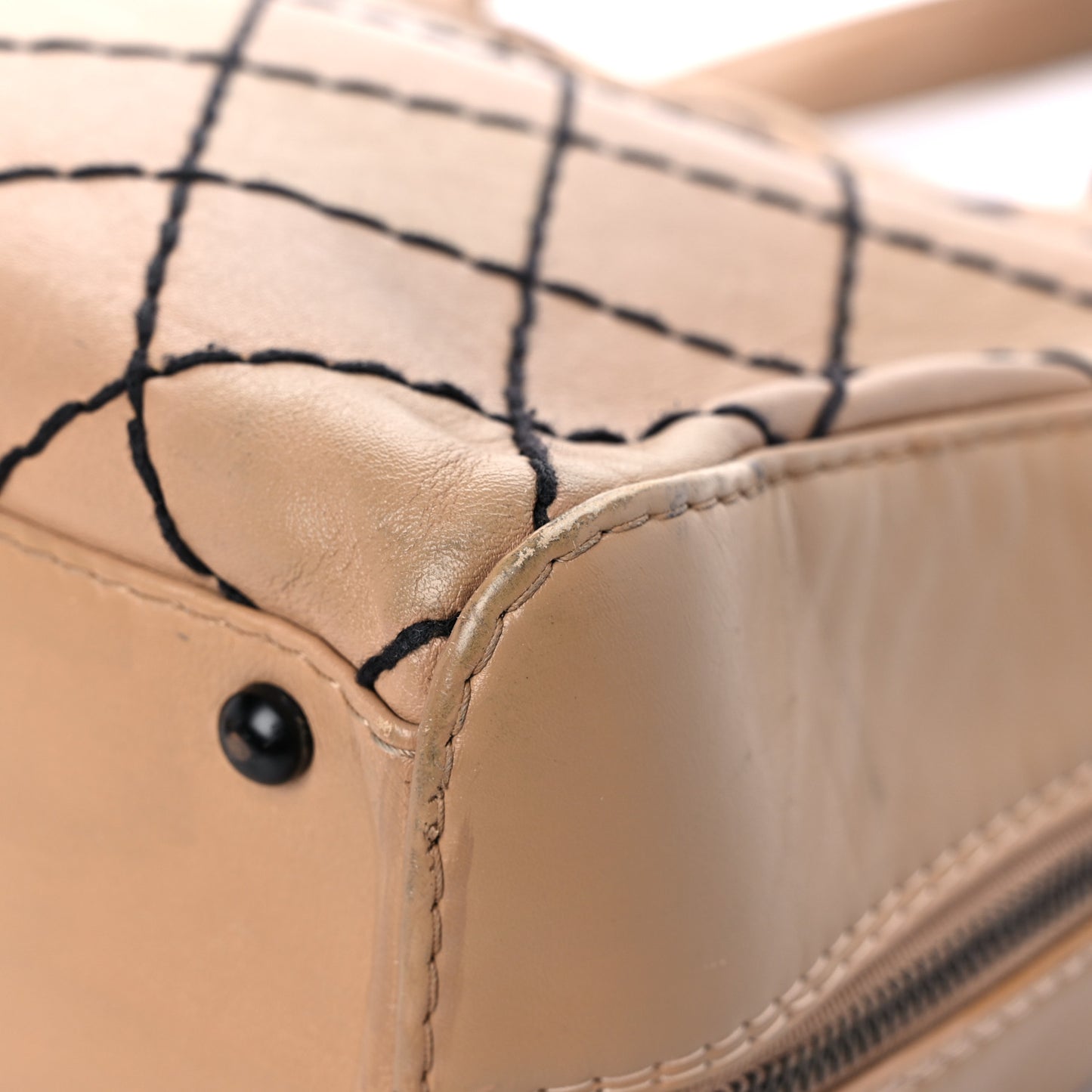 Calfskin Wild Stitch Vertical Top Handle Bag Beige