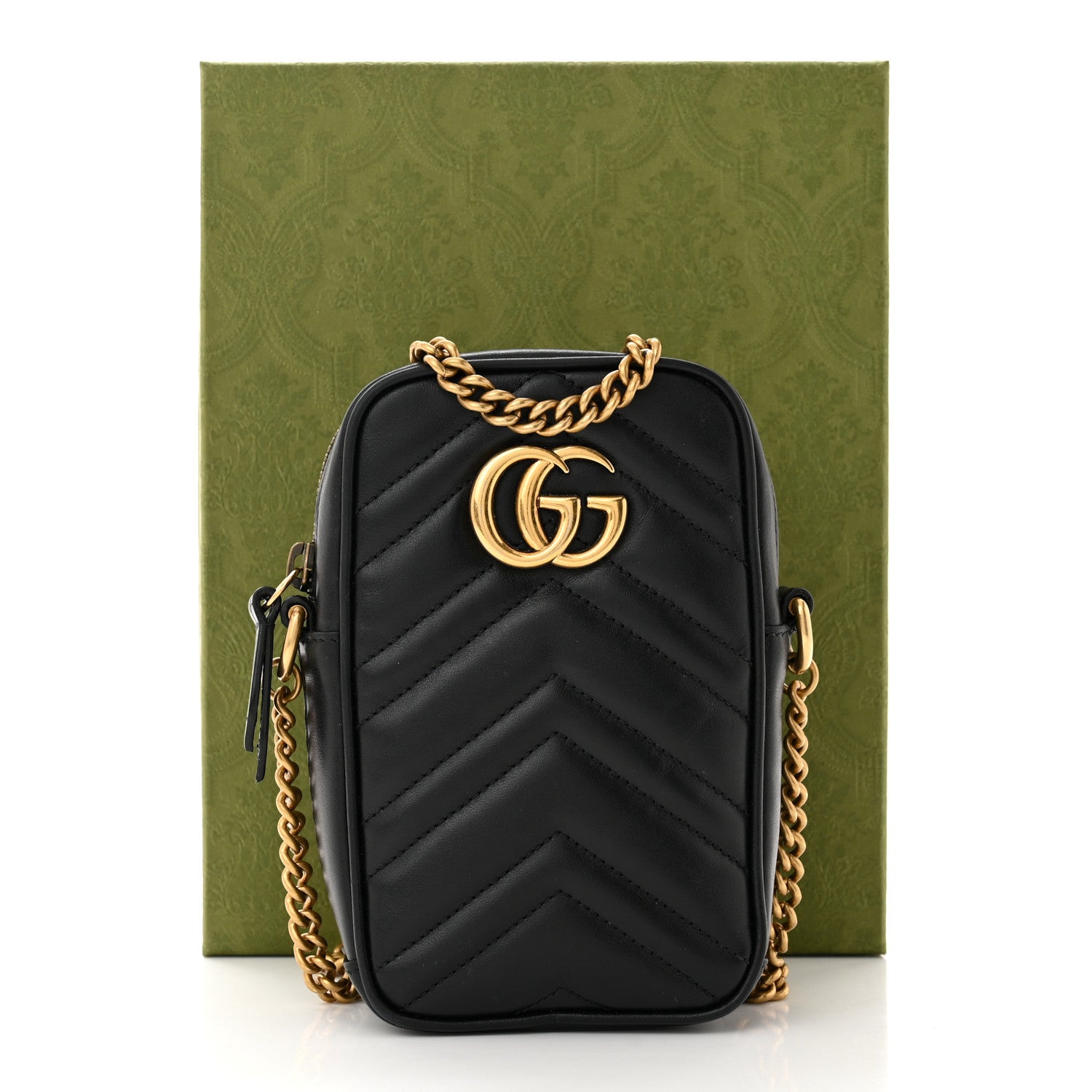 Gucci Calfskin Matelasse Mini GG Marmont Crossbody Bag Black 10 of 10