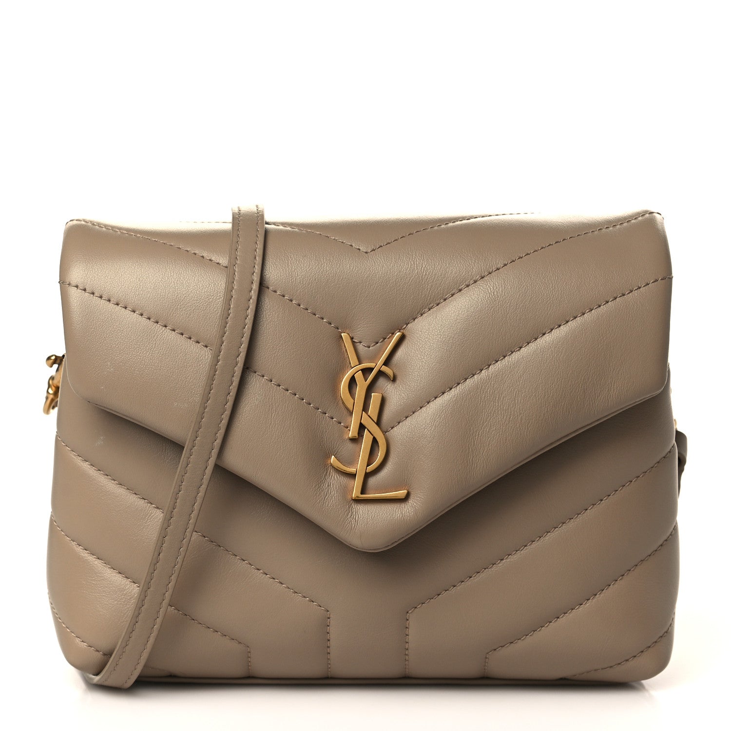Saint Laurent Calfskin Y Quilted Monogram Toy Loulou Crossbody Bag Dark Beige 1 of 9