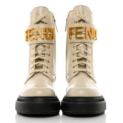Fendi Vitello Abrasivato Fendigraphy 50mm Biker Boots 36 White 2 of 9