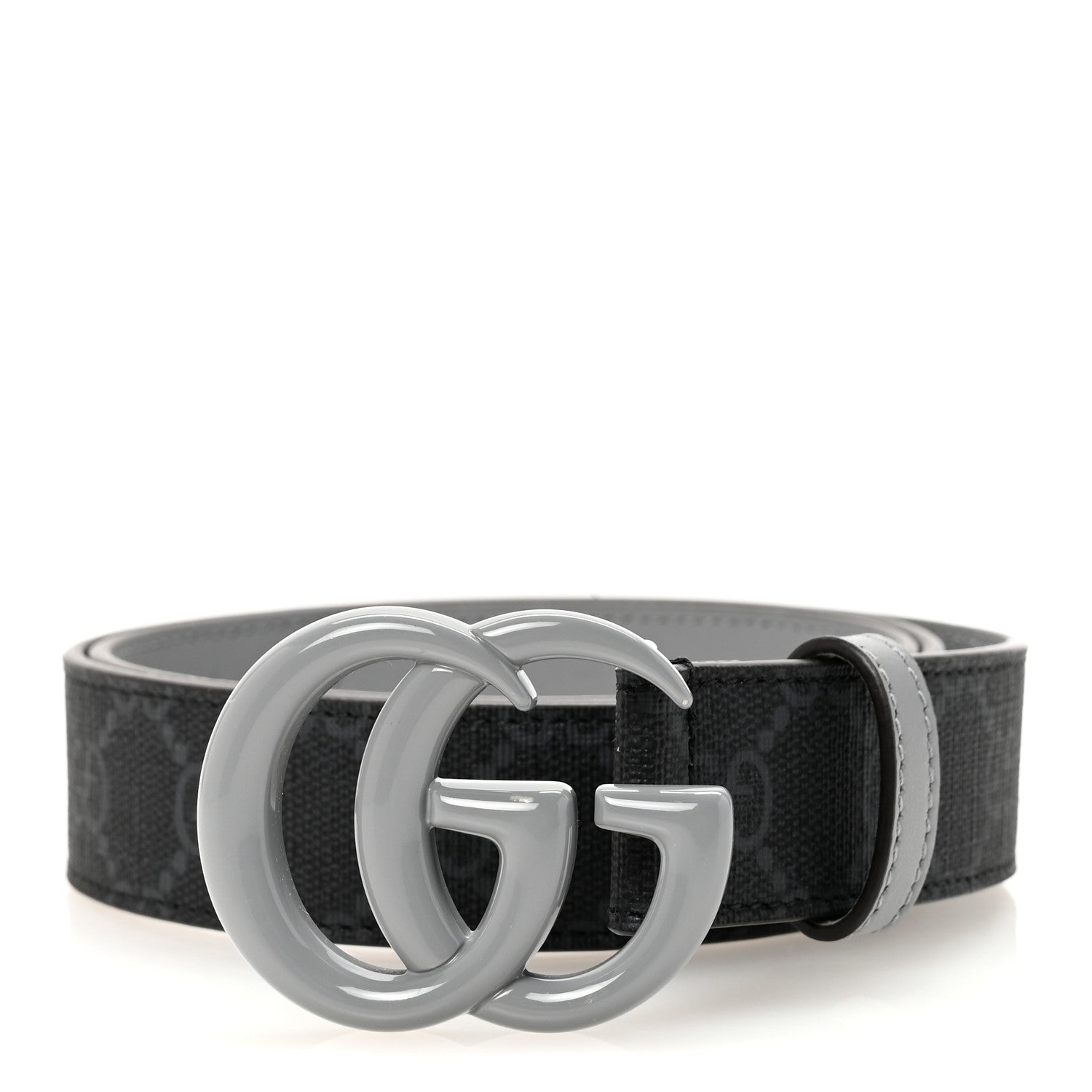 Gucci GG Supreme Monogram Plutone Calfskin Enamel Monochrome Double G 30mm Belt 80 32 Deep Grey 1 of 5