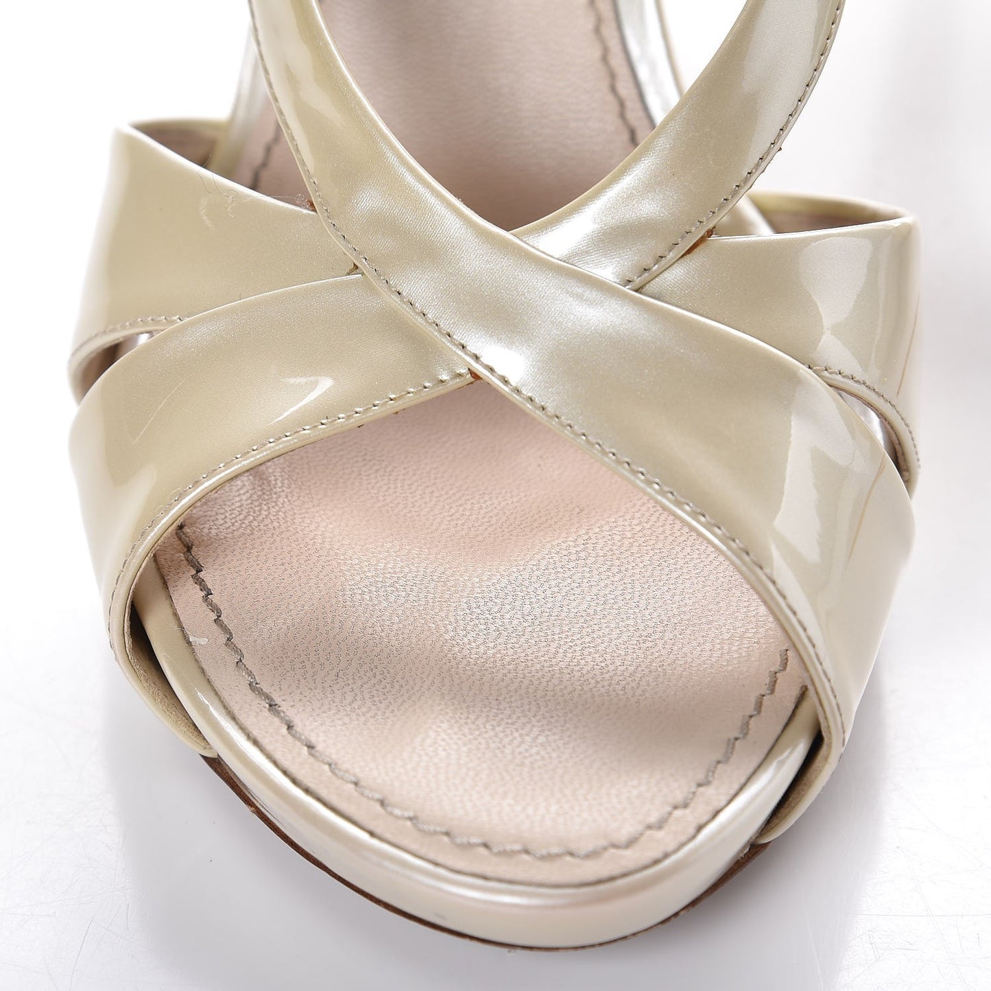 Patent Calfskin Oh Really Peep Toe Sandal Pumps 40 Ivory