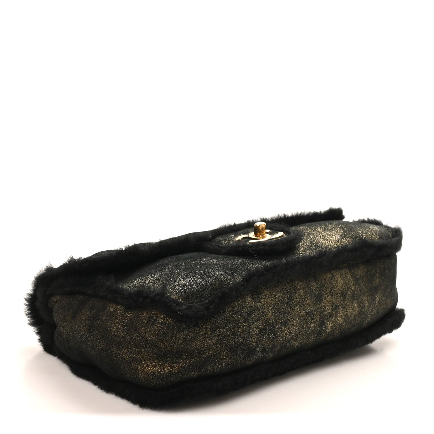 Metallic Lambskin Shearling Flap Gold Black