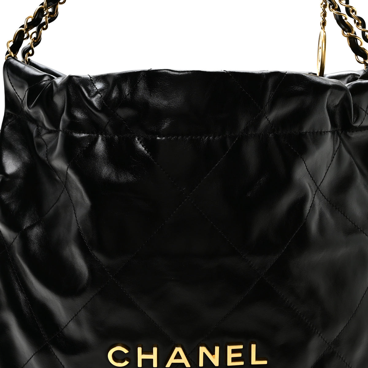 Shiny Calfskin Quilted Small Chanel 22 Black