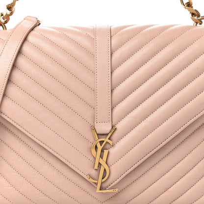 Saint Laurent Sheepskin Matelasse Chevron Monogram Large College Satchel Rose Antic 9 of 9