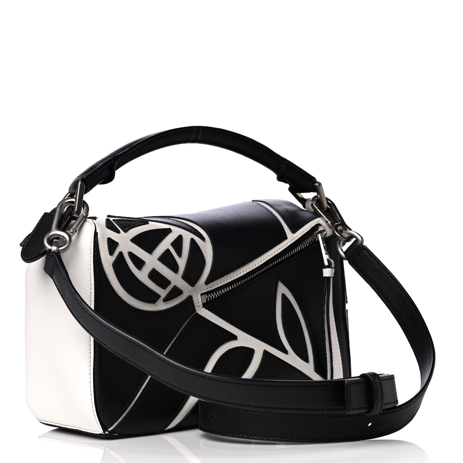 Loewe Calfskin Small Roses Puzzle Bag Black White 3 of 10