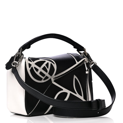 Loewe Calfskin Small Roses Puzzle Bag Black White 3 of 10
