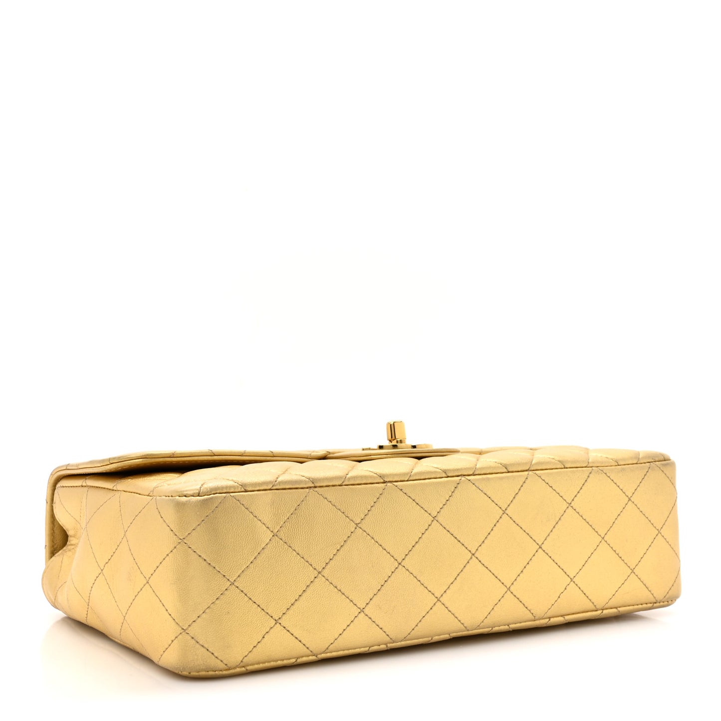 Metallic Lambskin Quilted Parent Child Kelly Flap Gold