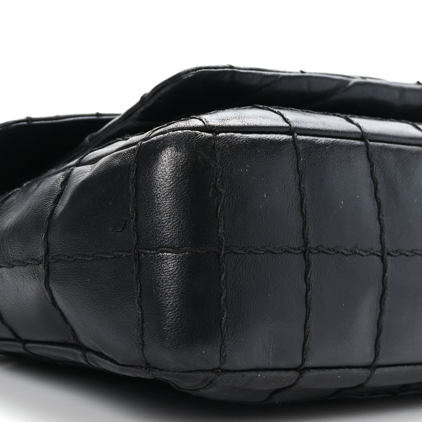 Lambskin Stitched Chocolate Bar Single Flap Black