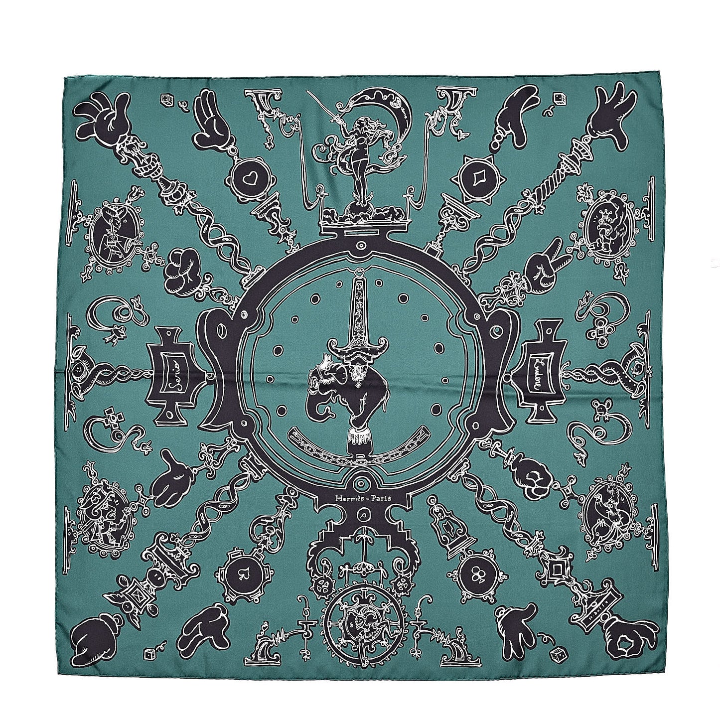 Silk Serio Ludere Scarf 90 Vert Black White