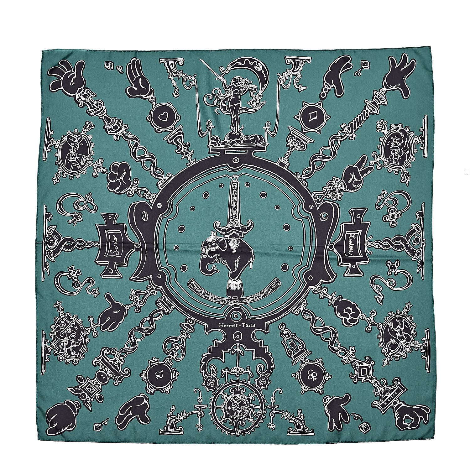 Hermes Silk Serio Ludere Scarf 90 Vert Black White 1 of 8
