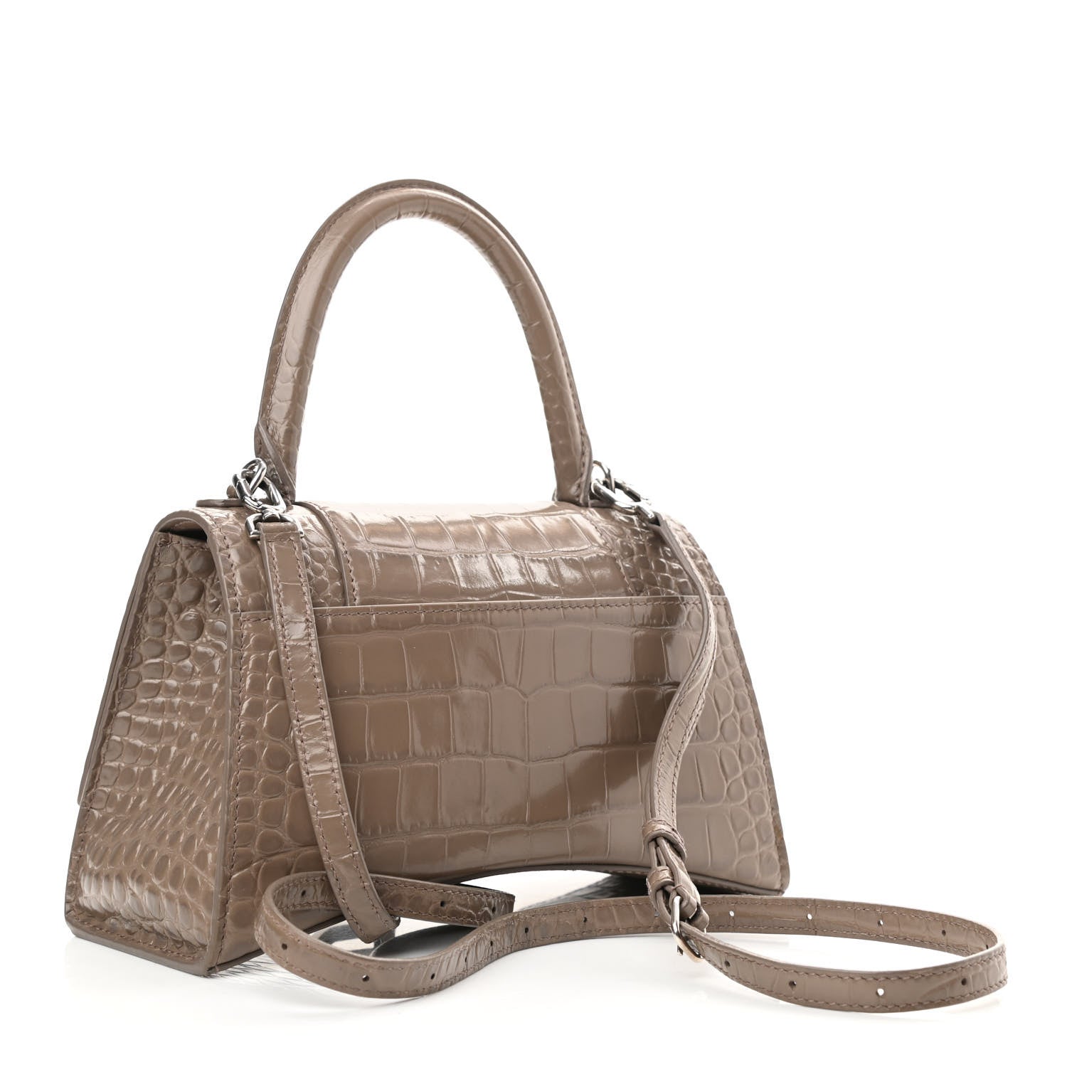 Balenciaga Shiny Calfskin Crocodile Embossed Small Hourglass Top Handle Bag Mink Grey 3 of 11