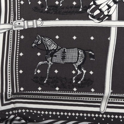 Hermes Cashmere Courvertures Et Tenues Shawl 140 Gris Taupe Black White 3 of 6