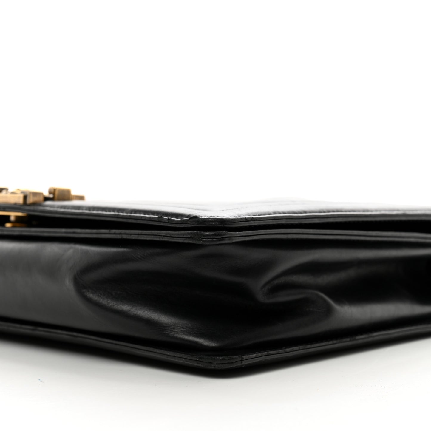Glazed Calfskin Large Boy Flap Black