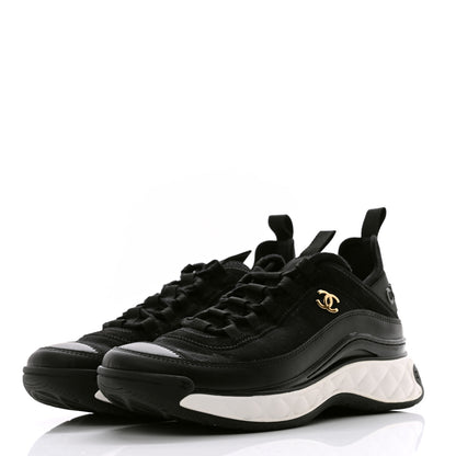 Chanel Velvet Calfskin Mixed Fibers CC Sneakers 37 Black 3 of 10