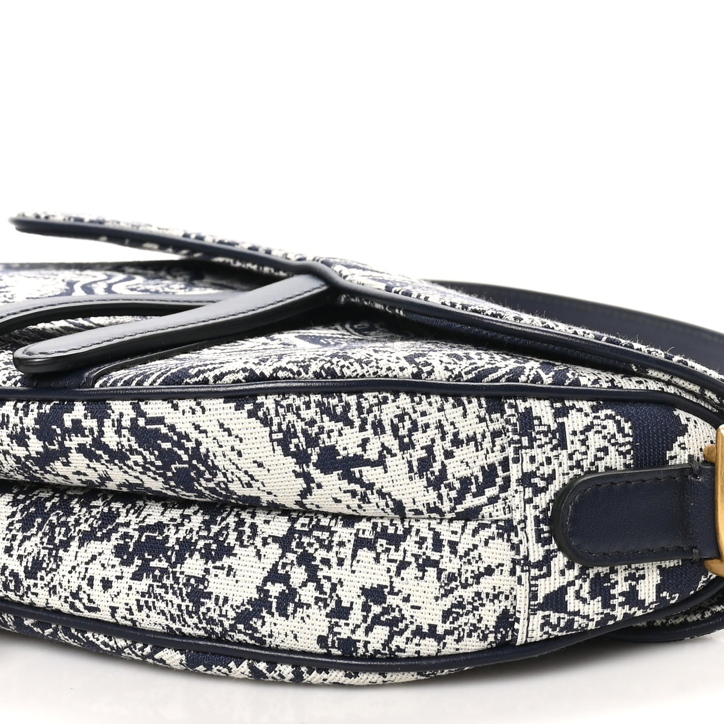 Canvas Reverse Embroidered Toile De Jouy Saddle Bag Blue