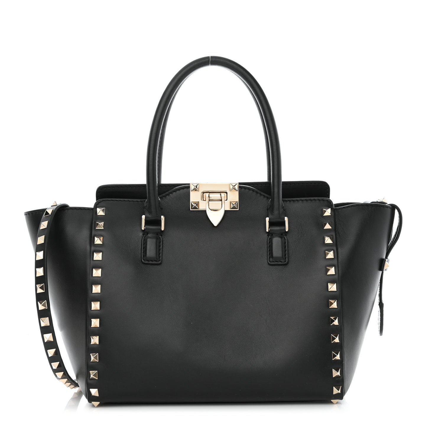 Vitello Small Rockstud Double Handle Tote Black
