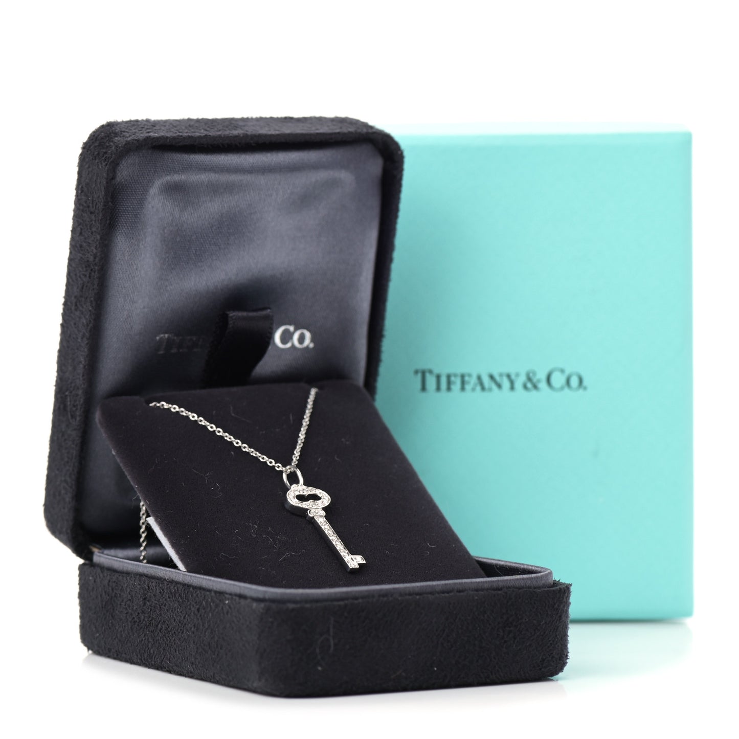 Platinum Diamond Mini Vintage Oval Key Pendant Necklace