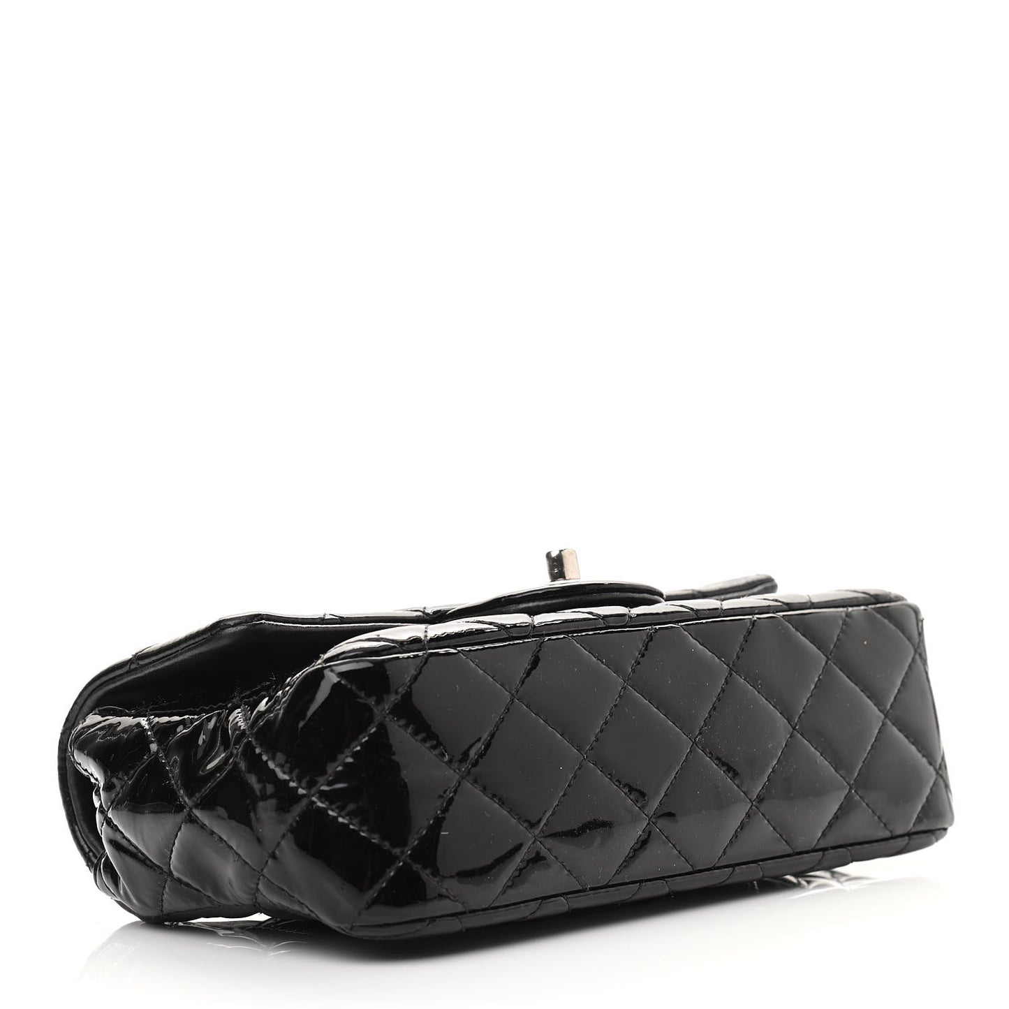 Patent Calfskin Quilted Mini Rectangular Flap Black