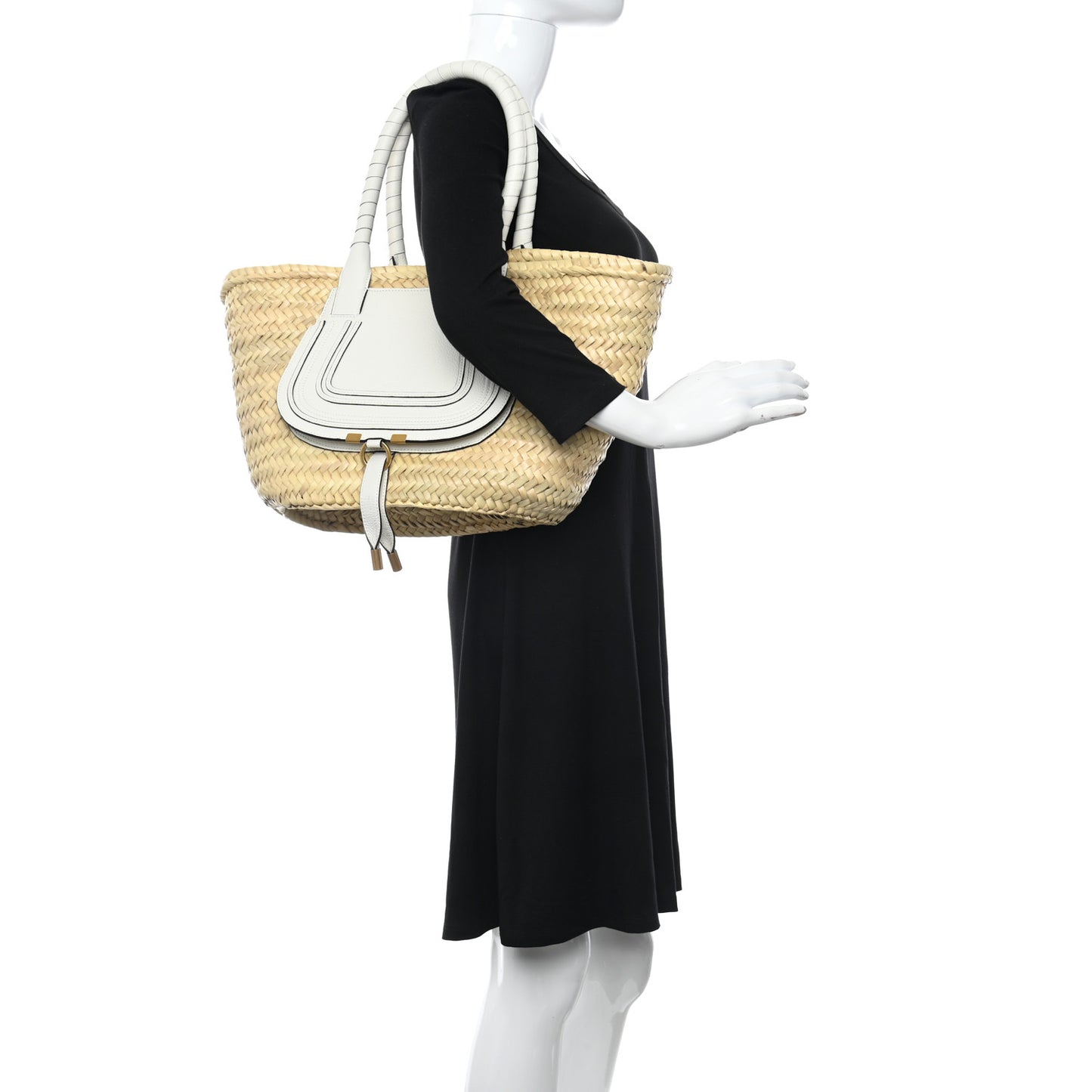 Raffia Grain Calfskin Medium Marcie Basket White