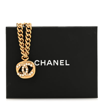 Chanel Metal Crystal Pearl Chain Link CC Necklace Gold 6 of 6