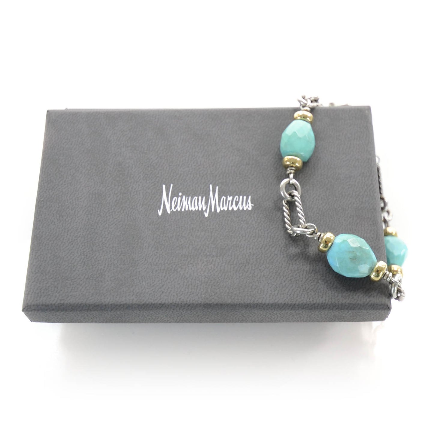 Sterling Silver and 18k Gold Turquoise Figaro Bracelet