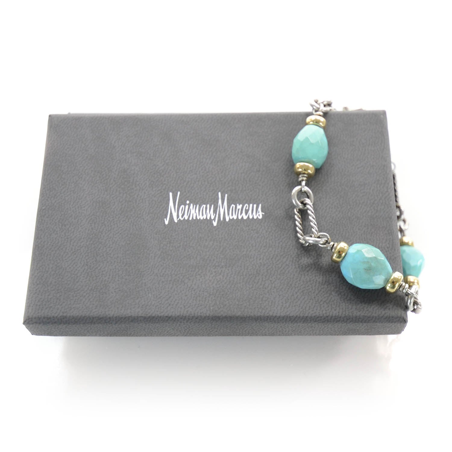 David Yurman Sterling Silver and 18k Gold Turquoise Figaro Bracelet 6 of 6