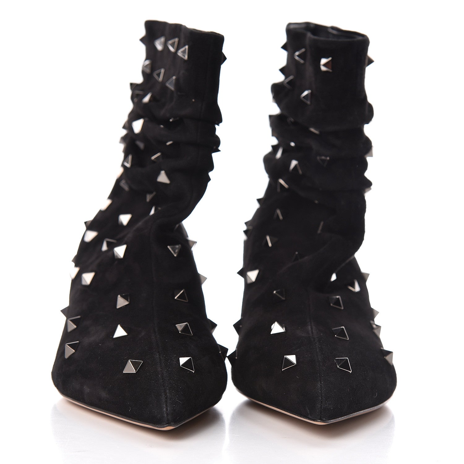 Valentino Garavani Suede Rockstud Scrunch Ankle Booties 41 Black 2 of 8
