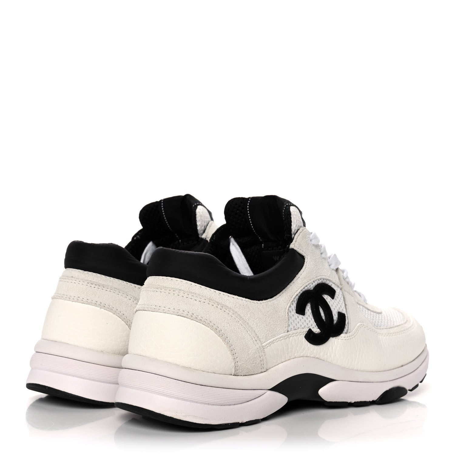 Chanel Mesh Suede Calfskin Grained Calfskin Womens CC Sneakers 41 White Black 4 of 9