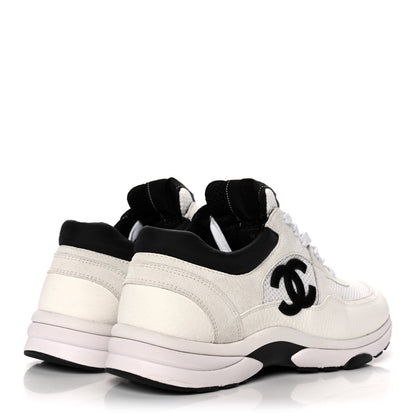 Chanel Mesh Suede Calfskin Grained Calfskin Womens CC Sneakers 41 White Black 4 of 9