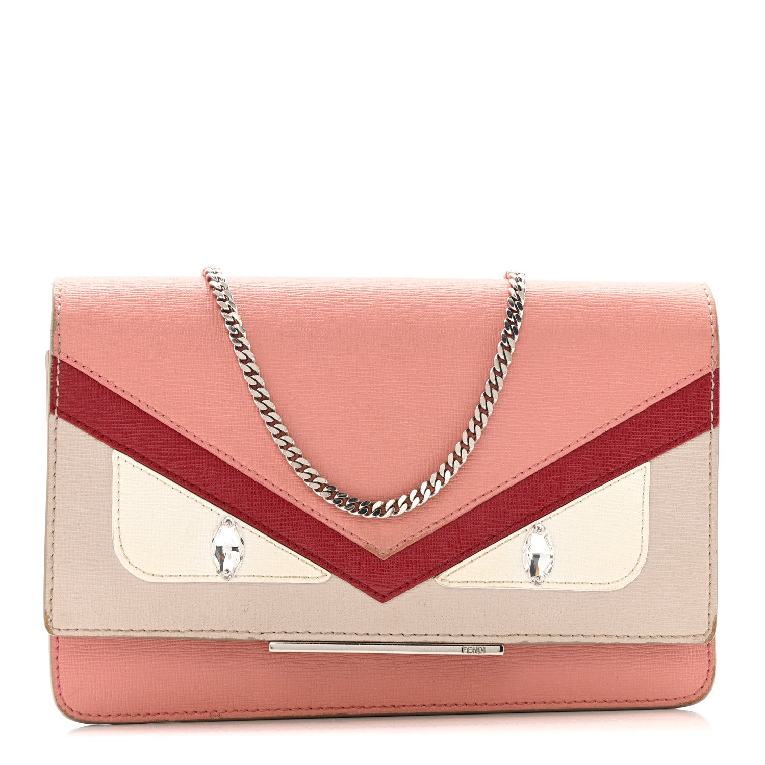 Fendi Vitello Elite Crystal Eye Monster Tube Wallet on Chain Grigio Polvere Ribes Multicolor 1 of 17