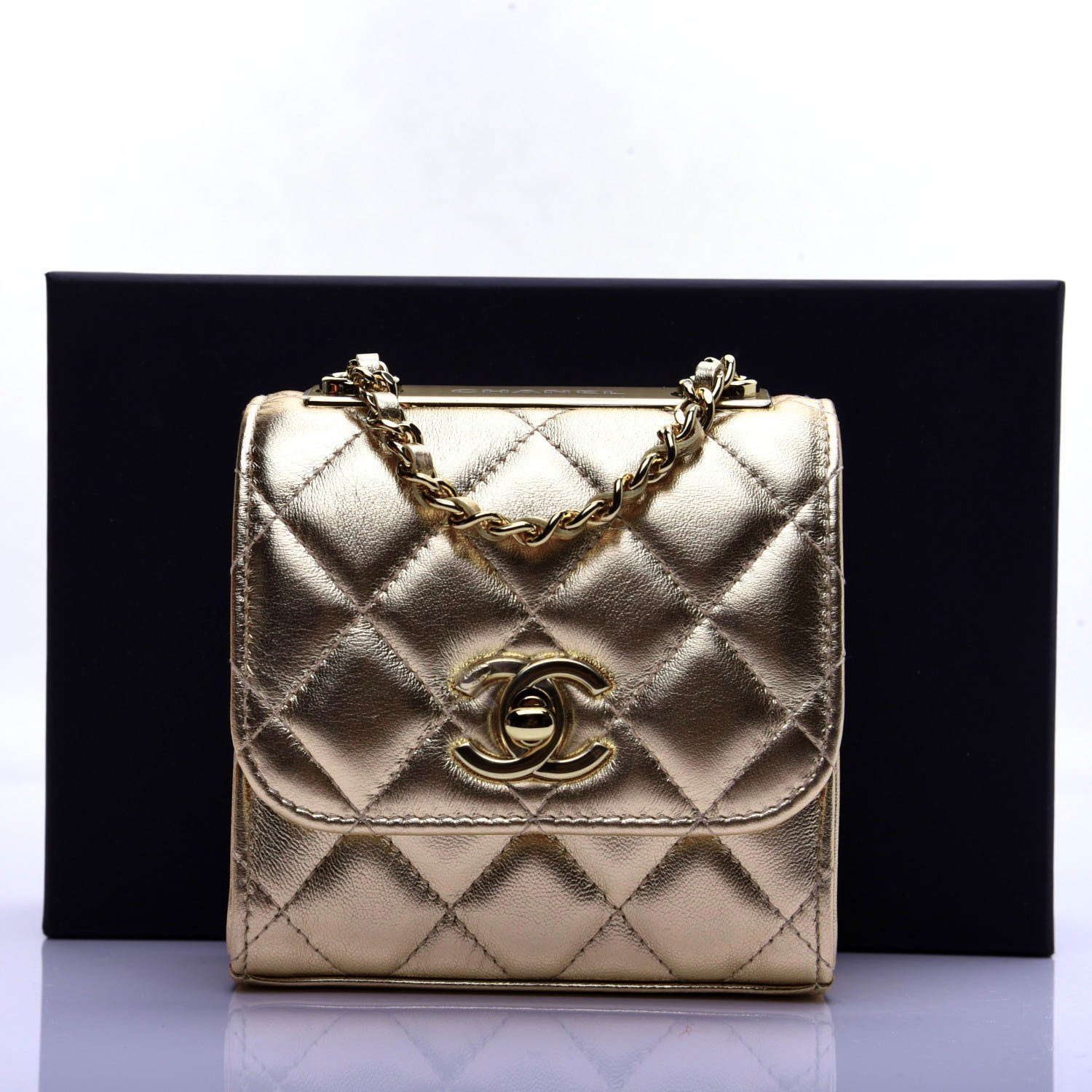 Chanel Metallic Lambskin Quilted Mini Trendy CC Clutch With Chain Gold 17 of 17