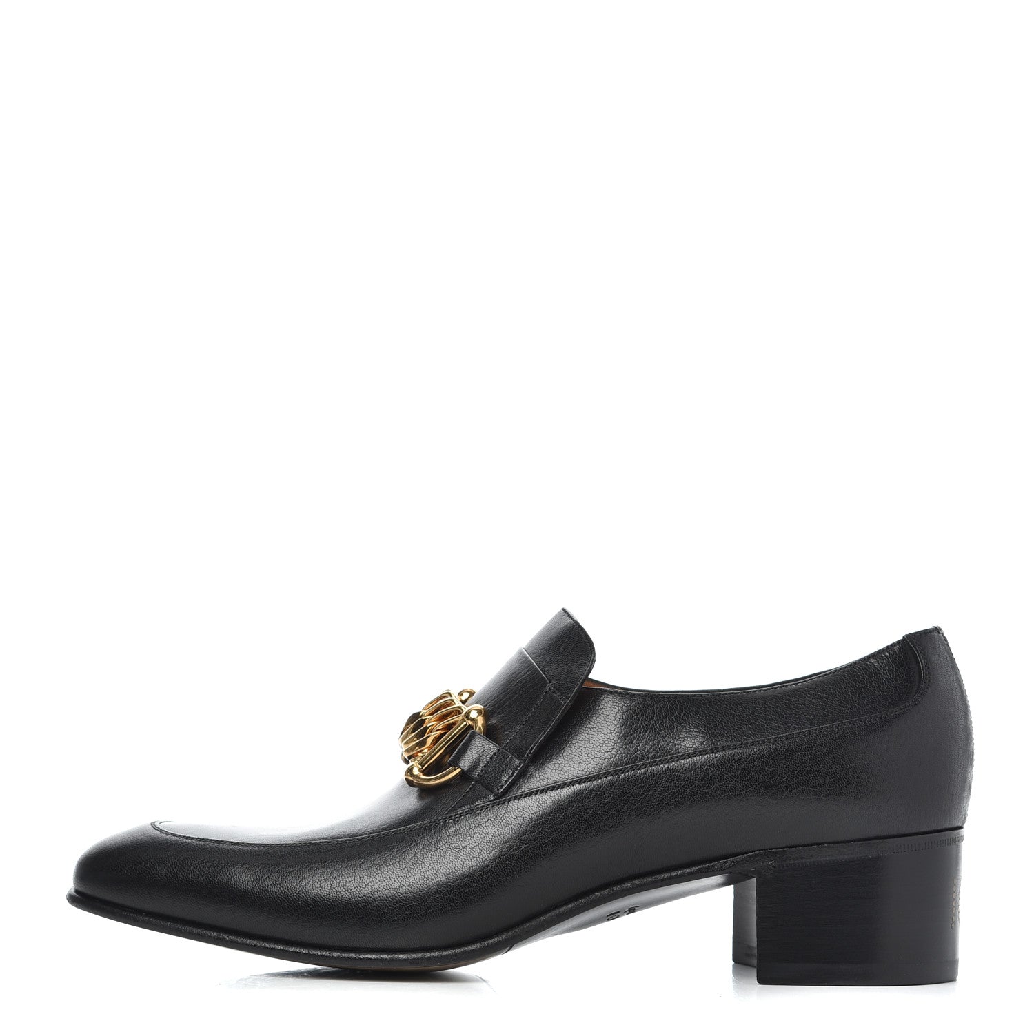 Gucci Goatskin Mens Chain Mid Heel Loafers 11 Black 1 of 13