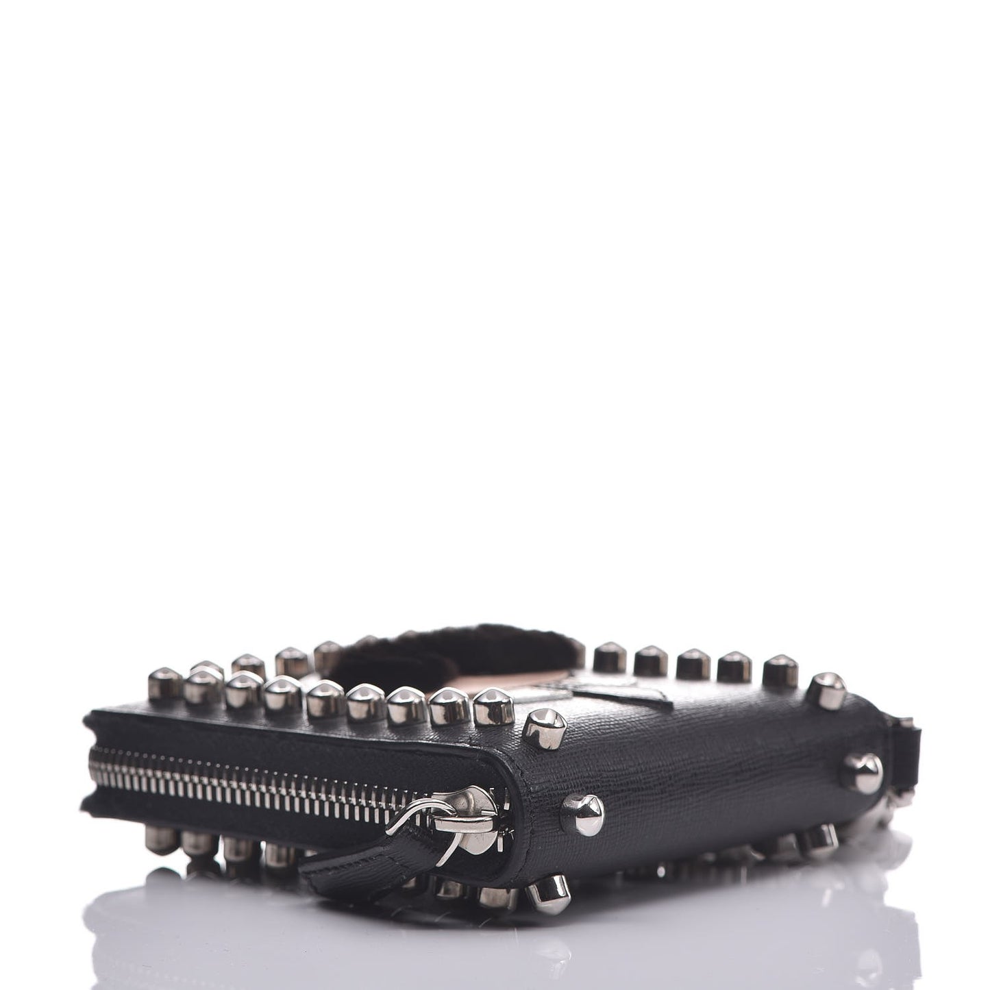 Vitello Elite Flamingo Mink Karlito Studded Zip Around Chain Wallet Black White Plaster