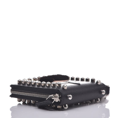 Fendi Vitello Elite Flamingo Mink Karlito Studded Zip Around Chain Wallet Black White Plaster 4 of 7