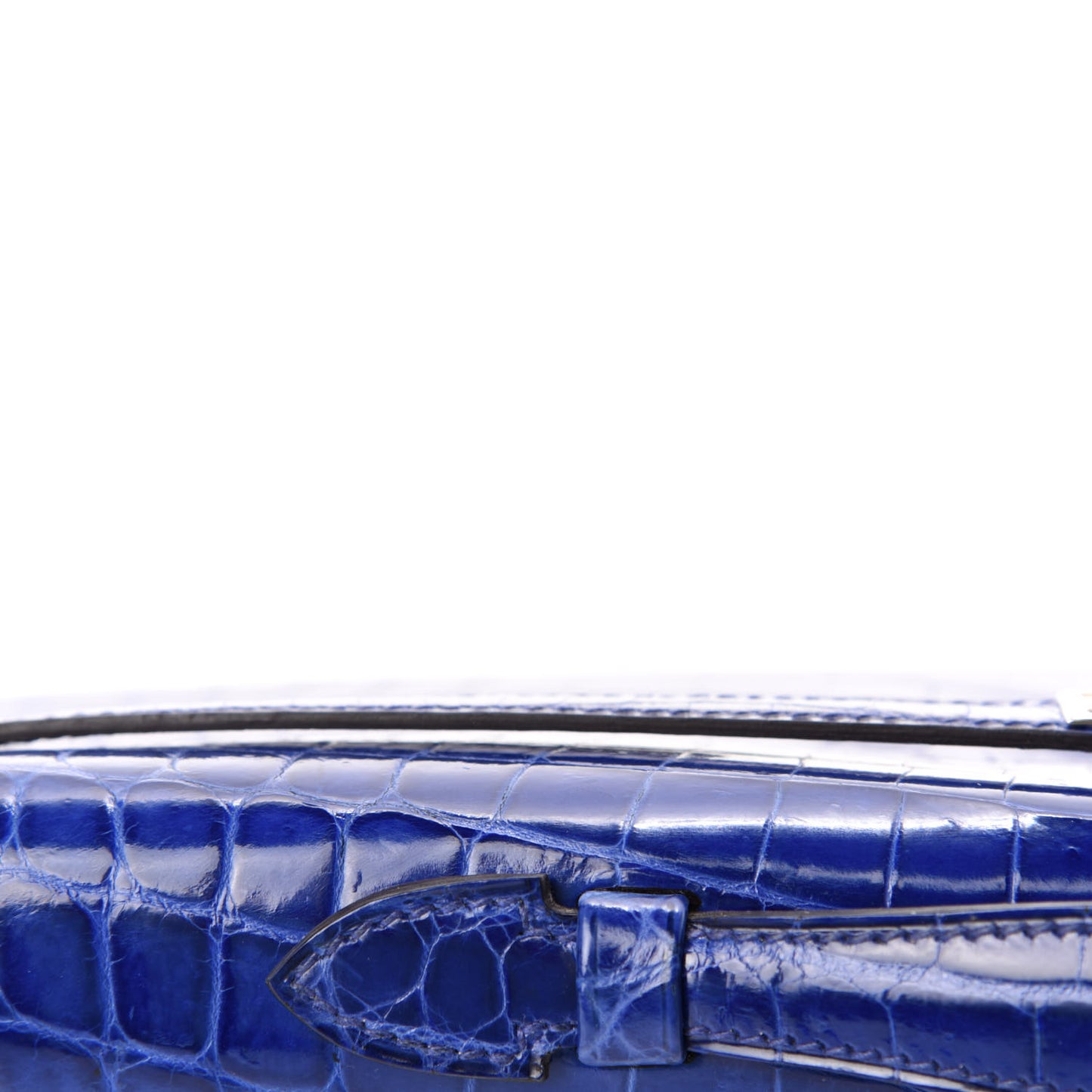 Shiny Niloticus Crocodile Kelly Cut Pochette Bleu Electrique
