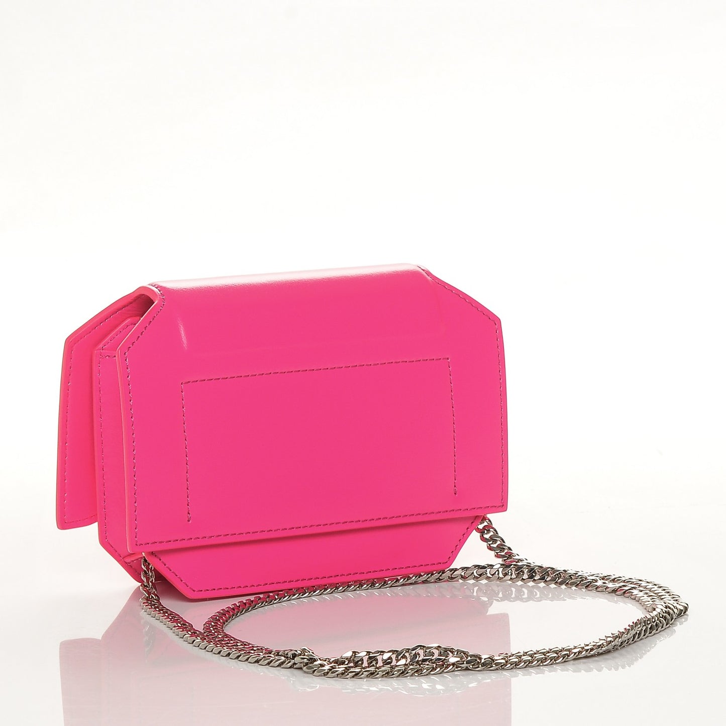 Calfskin Bow Cut Chain Wallet Neon Pink
