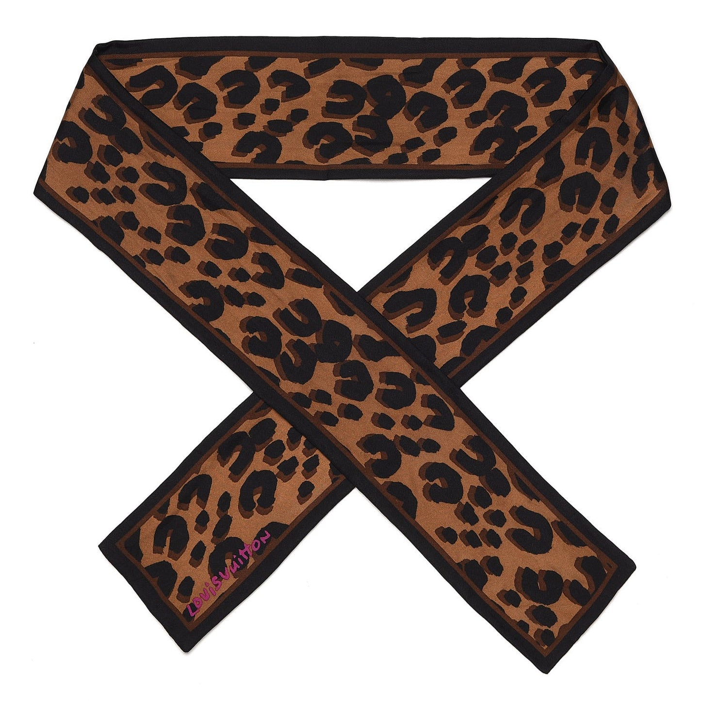 Silk Leopard Bandeau Scarf Marron
